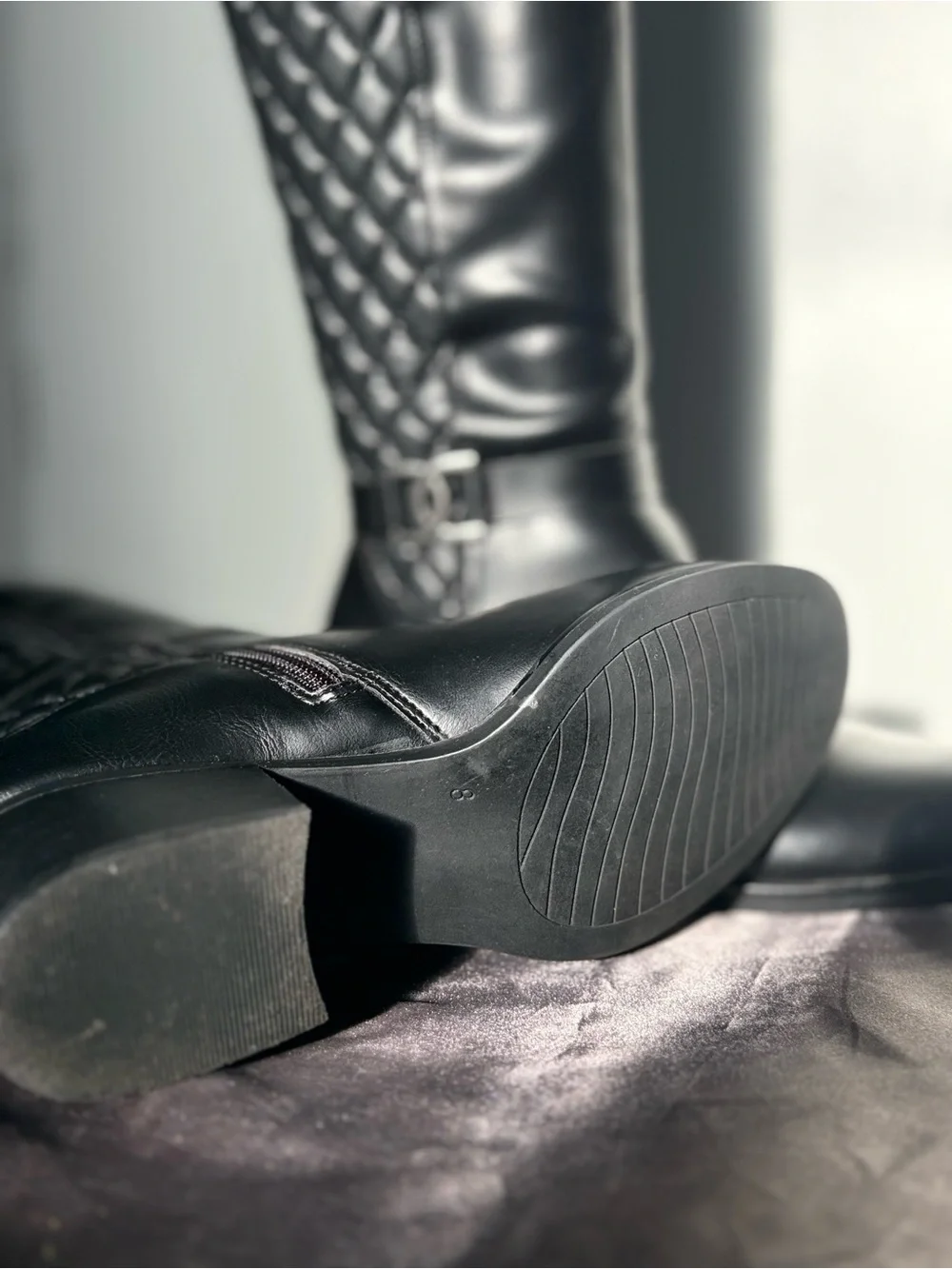 Adrienne Vittadini Black Quilted Shaft Over-the-Knee Boots